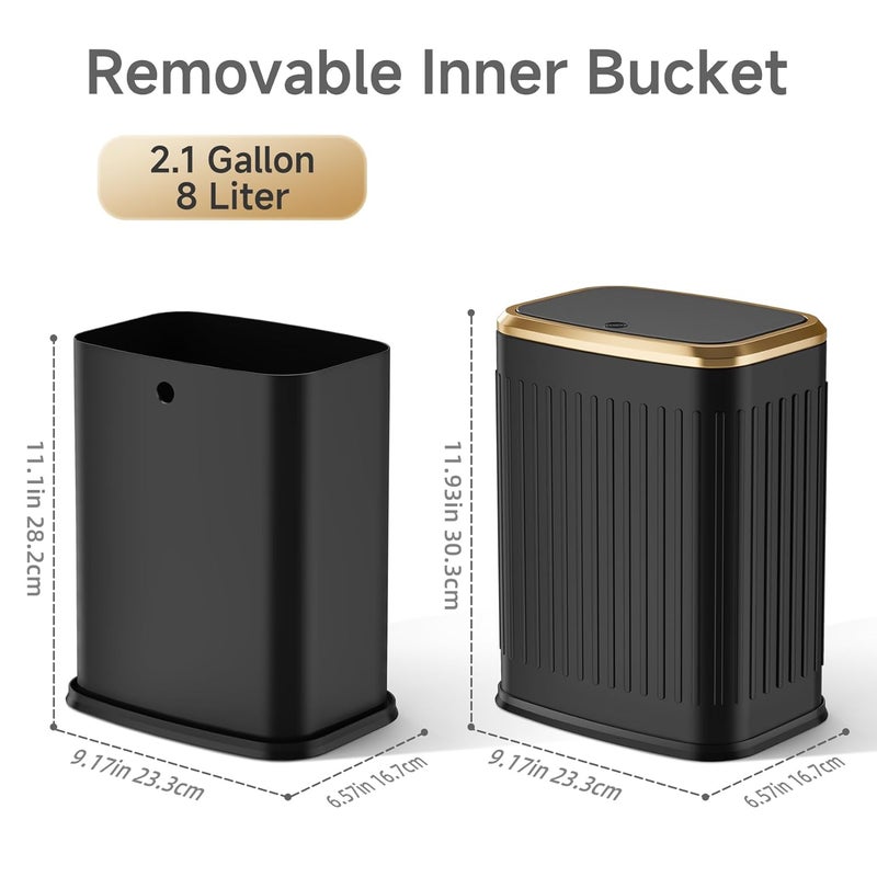 TIPGO Bathroom Trash Can with Lid, 2.1 Gallon / 8 Liter Small Garbage Can, Press Top Bin, Stainless Steel Wastebasket with Pop-Up Lid for Bedroom, Living Room, Office (Black) - Image 5